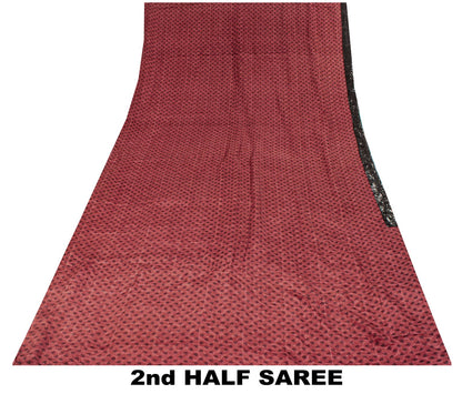 Sanskriti Vintage Saree Mauve Pure Crepe Paisley Print Sari 5.5+Yd Craft Fabric