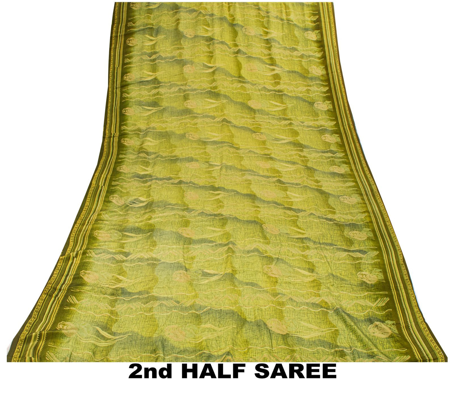 Sanskriti Vintage Saree Green Pure Crepe Floral Printed Sari 5.5+Yd Craft Fabric