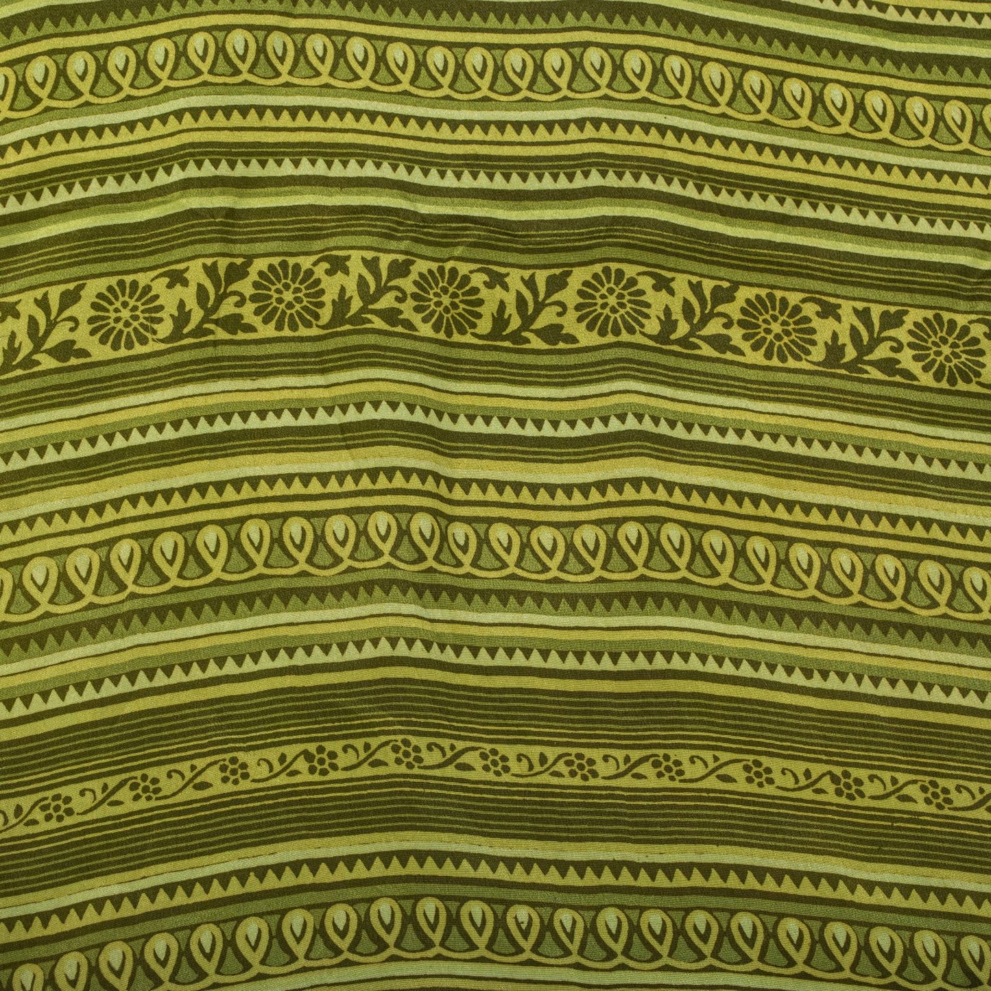 Sanskriti Vintage Saree Green Pure Crepe Floral Printed Sari 5.5+Yd Craft Fabric