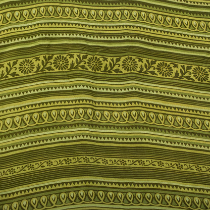 Sanskriti Vintage Saree Green Pure Crepe Floral Printed Sari 5.5+Yd Craft Fabric