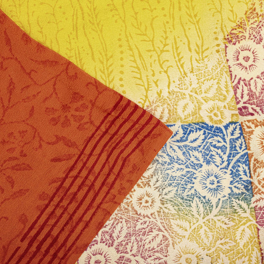 Sanskriti Vintage Saree Multicolor Pure Crepe Floral Printed Sari 5.5+Yd Fabric