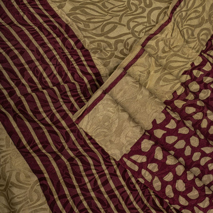 Sanskriti Vintage Saree Wine Pure Crepe Floral Printed-Self Sari 5.5+Yd Fabric