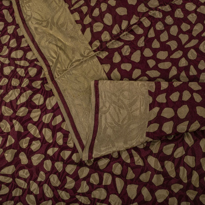Sanskriti Vintage Saree Wine Pure Crepe Floral Printed-Self Sari 5.5+Yd Fabric