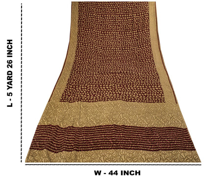 Sanskriti Vintage Saree Wine Pure Crepe Floral Printed-Self Sari 5.5+Yd Fabric