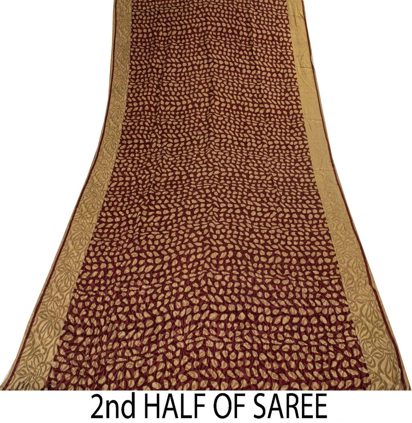 Sanskriti Vintage Saree Wine Pure Crepe Floral Printed-Self Sari 5.5+Yd Fabric