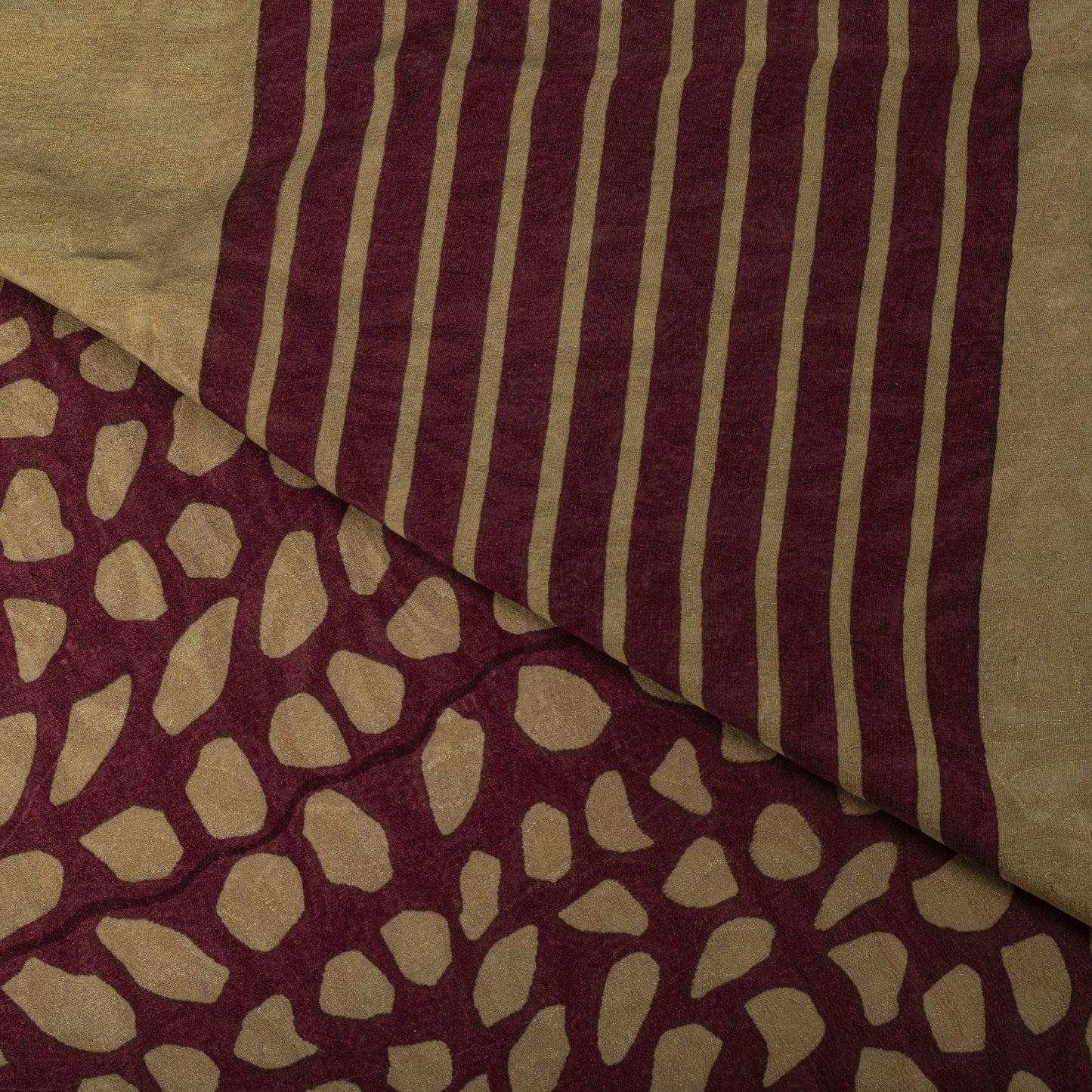 Sanskriti Vintage Saree Wine Pure Crepe Floral Printed-Self Sari 5.5+Yd Fabric