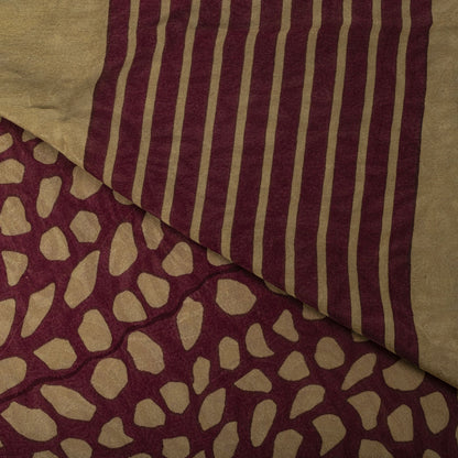 Sanskriti Vintage Saree Wine Pure Crepe Floral Printed-Self Sari 5.5+Yd Fabric