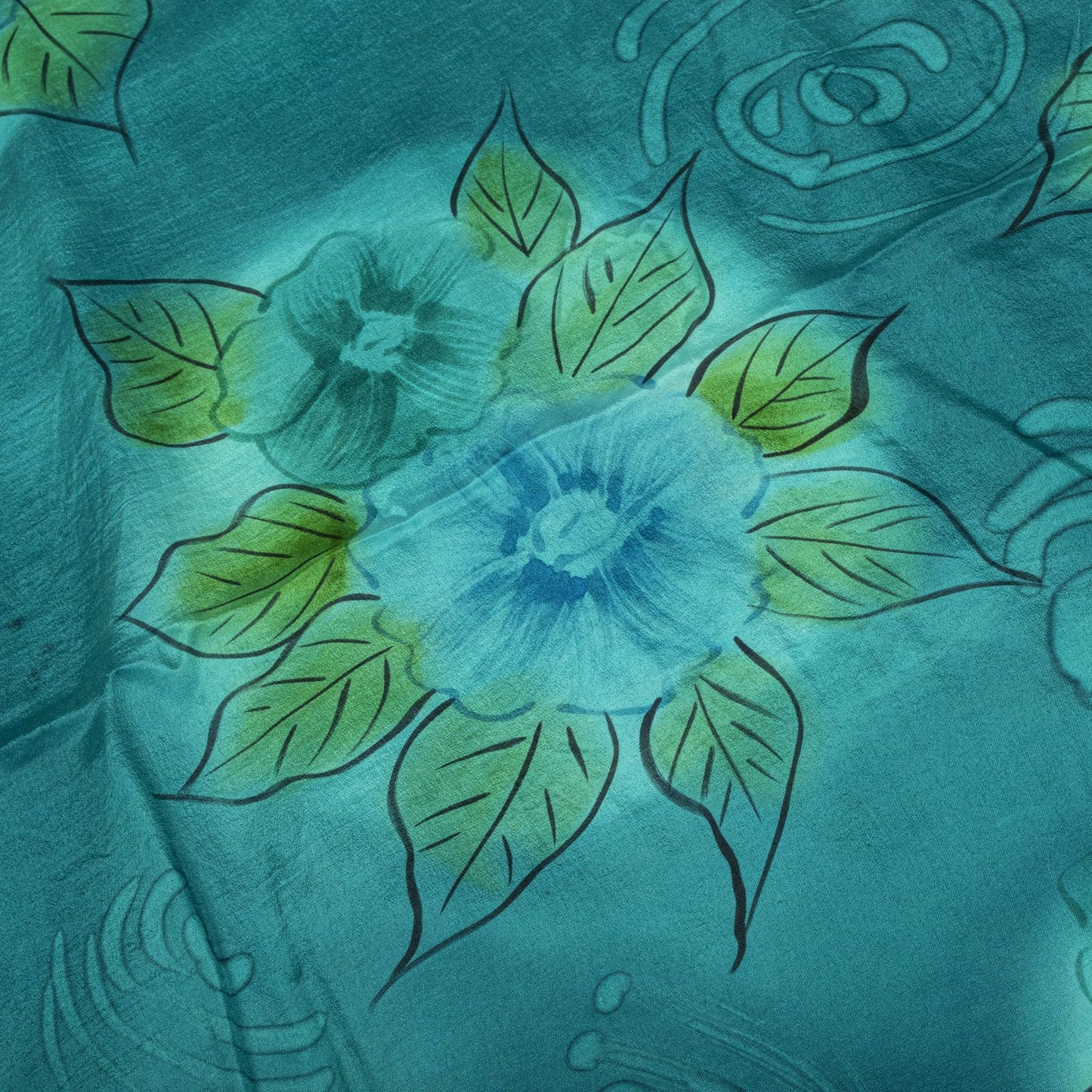 Sanskriti Vintage Saree Blue Pure Crepe Floral Digital Print Sari 5.5+Yd Fabric