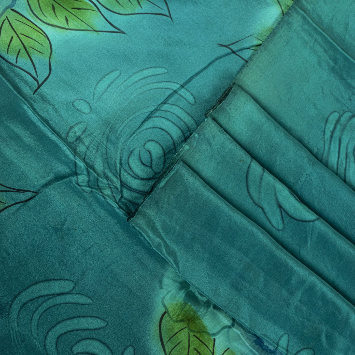 Sanskriti Vintage Saree Blue Pure Crepe Floral Digital Print Sari 5.5+Yd Fabric