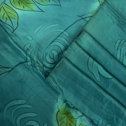 Sanskriti Vintage Saree Blue Pure Crepe Floral Digital Print Sari 5.5+Yd Fabric