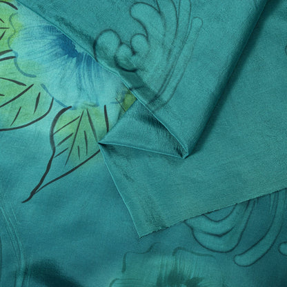 Sanskriti Vintage Saree Blue Pure Crepe Floral Digital Print Sari 5.5+Yd Fabric