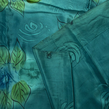 Sanskriti Vintage Saree Blue Pure Crepe Floral Digital Print Sari 5.5+Yd Fabric