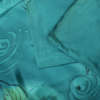 Sanskriti Vintage Saree Blue Pure Crepe Floral Digital Print Sari 5.5+Yd Fabric