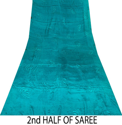 Sanskriti Vintage Saree Blue Pure Crepe Floral Digital Print Sari 5.5+Yd Fabric