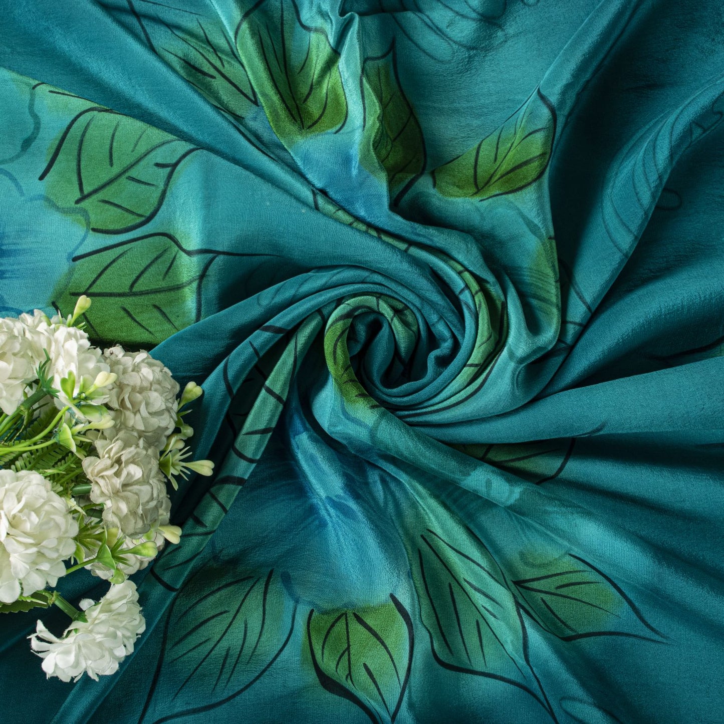 Sanskriti Vintage Saree Blue Pure Crepe Floral Digital Print Sari 5.5+Yd Fabric