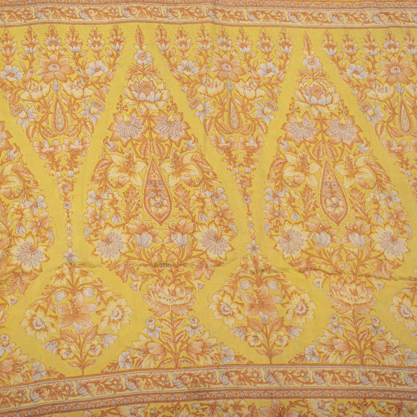 Sanskriti Vintage Saree Peach Pure Crepe Floral Printed Sari 5.5+Yd Craft Fabric
