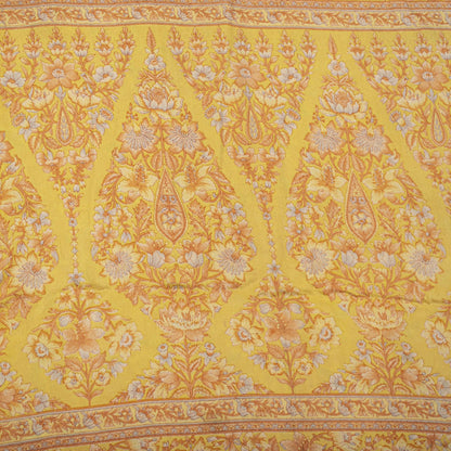 Sanskriti Vintage Saree Peach Pure Crepe Floral Printed Sari 5.5+Yd Craft Fabric