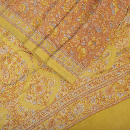Sanskriti Vintage Saree Peach Pure Crepe Floral Printed Sari 5.5+Yd Craft Fabric