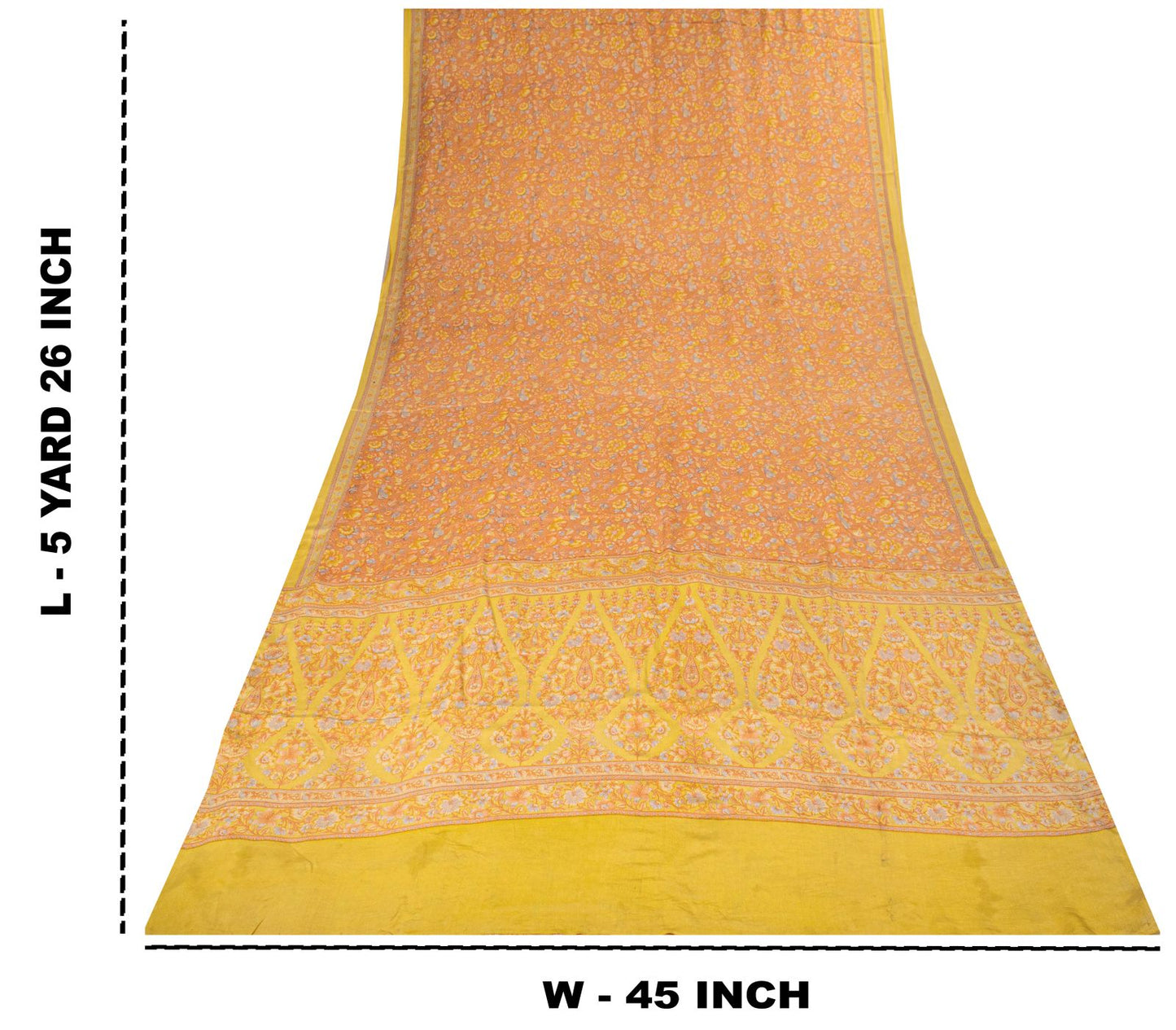 Sanskriti Vintage Saree Peach Pure Crepe Floral Printed Sari 5.5+Yd Craft Fabric