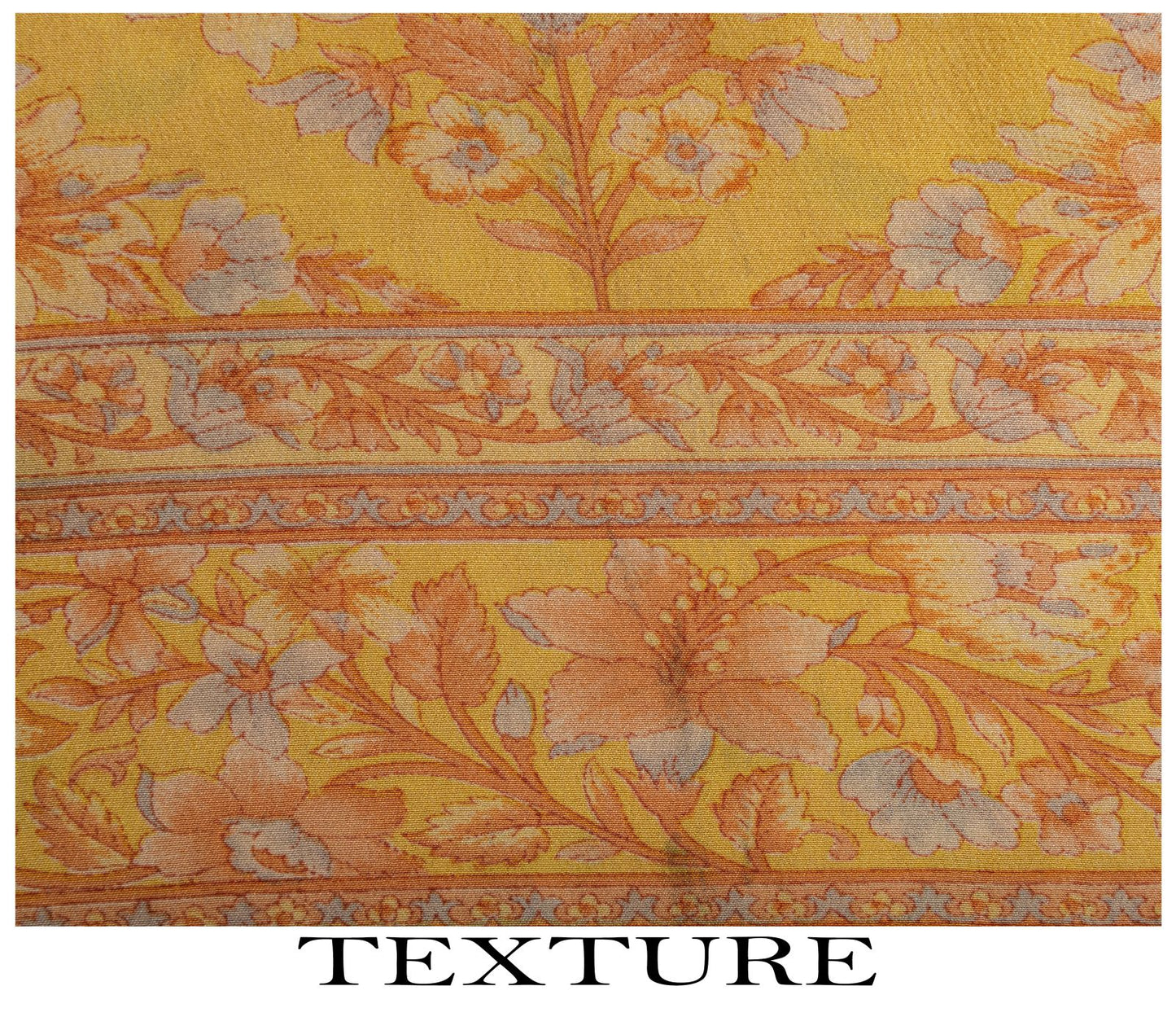 Sanskriti Vintage Saree Peach Pure Crepe Floral Printed Sari 5.5+Yd Craft Fabric
