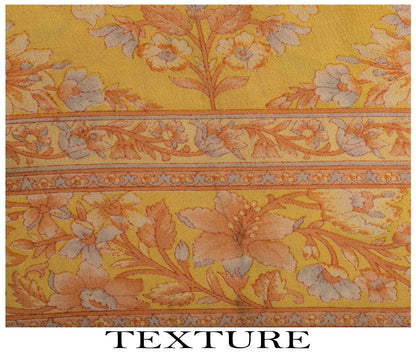 Sanskriti Vintage Saree Peach Pure Crepe Floral Printed Sari 5.5+Yd Craft Fabric