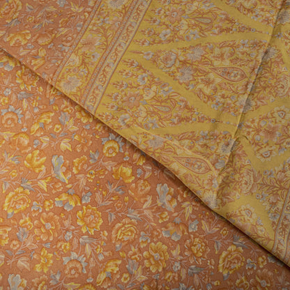 Sanskriti Vintage Saree Peach Pure Crepe Floral Printed Sari 5.5+Yd Craft Fabric