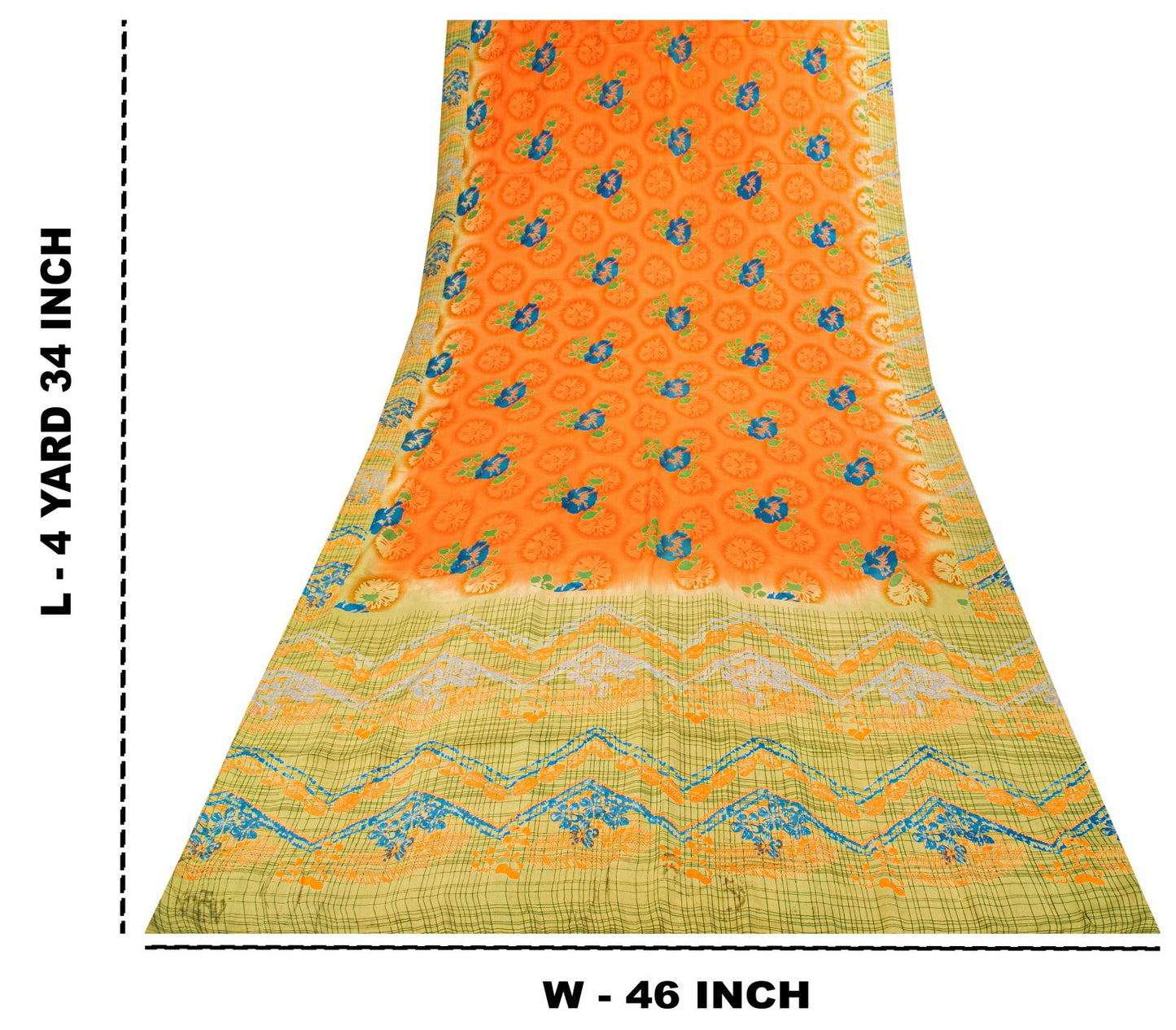 Sanskriti Vintage Saree Orange Pure Crepe Floral Printed Sari 5 Yd Craft Fabric
