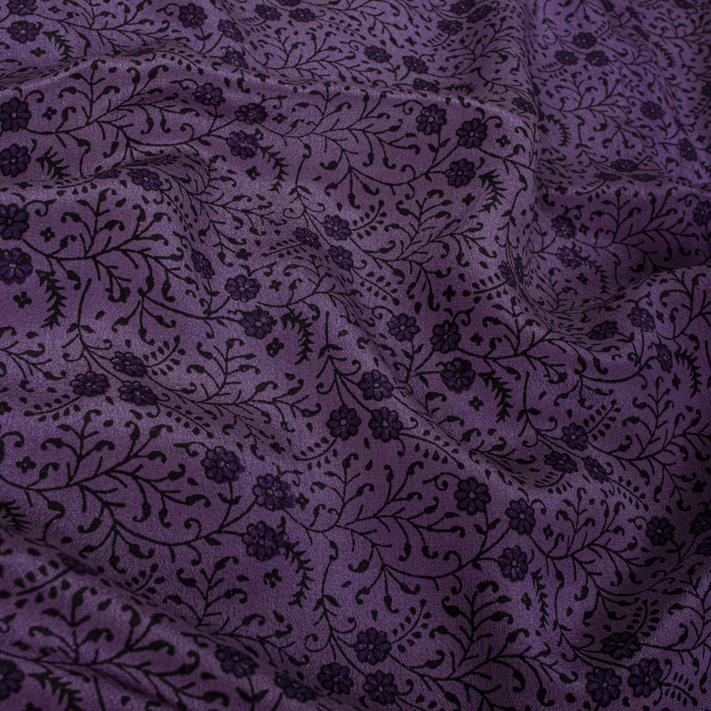 Sanskriti Vintage Saree Violet Pure Crepe Floral Print Sari 6.5+Yd Craft Fabric