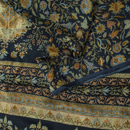 Sanskriti Vintage Saree Blue 100%Pure Crepe Floral Printed Sari 6Yd Craft Fabric