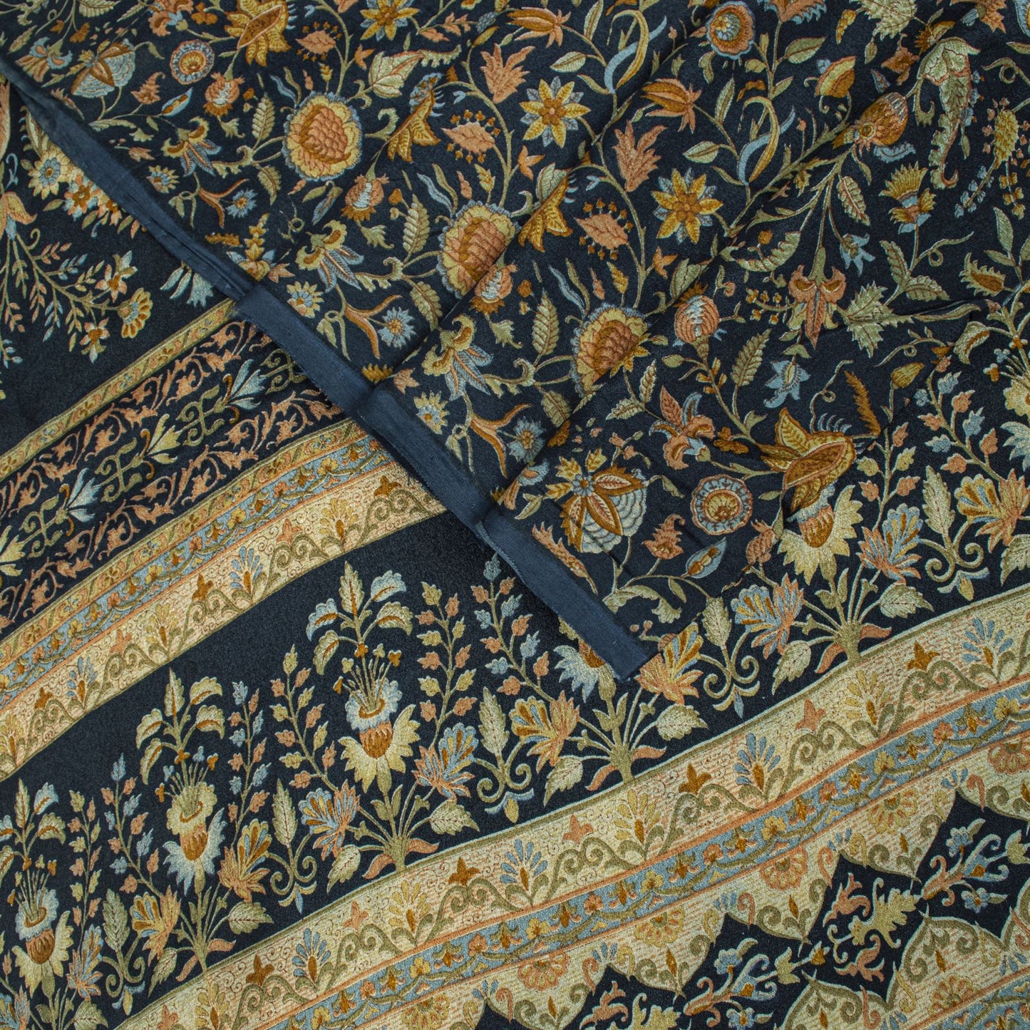 Sanskriti Vintage Saree Blue 100%Pure Crepe Floral Printed Sari 6Yd Craft Fabric