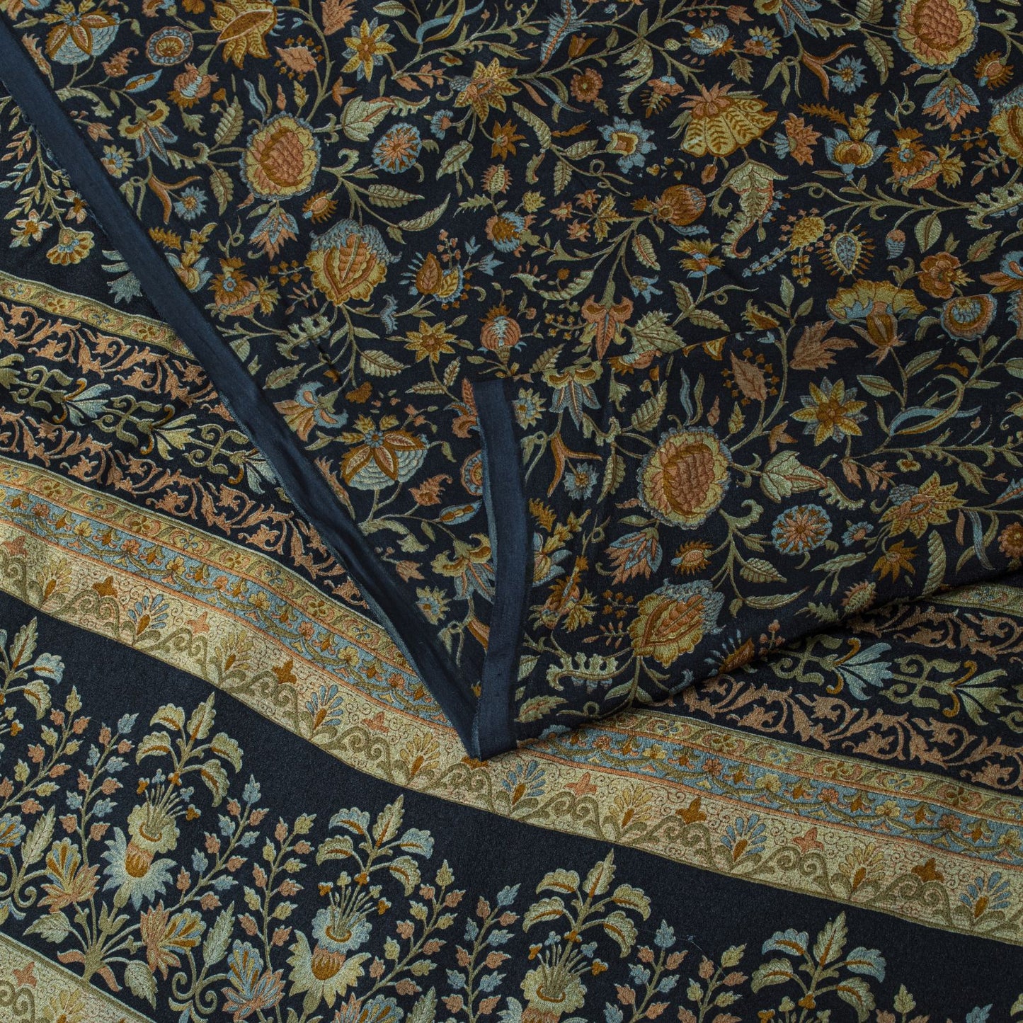 Sanskriti Vintage Saree Blue 100%Pure Crepe Floral Printed Sari 6Yd Craft Fabric