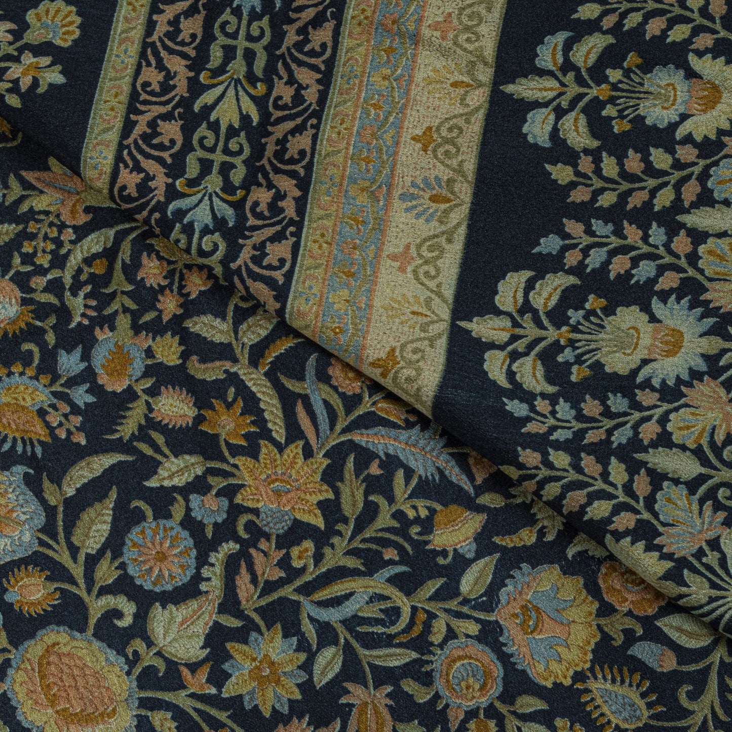 Sanskriti Vintage Saree Blue 100%Pure Crepe Floral Printed Sari 6Yd Craft Fabric