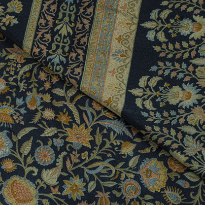Sanskriti Vintage Saree Blue 100%Pure Crepe Floral Printed Sari 6Yd Craft Fabric