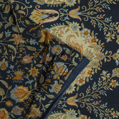 Sanskriti Vintage Saree Blue 100%Pure Crepe Floral Printed Sari 6Yd Craft Fabric