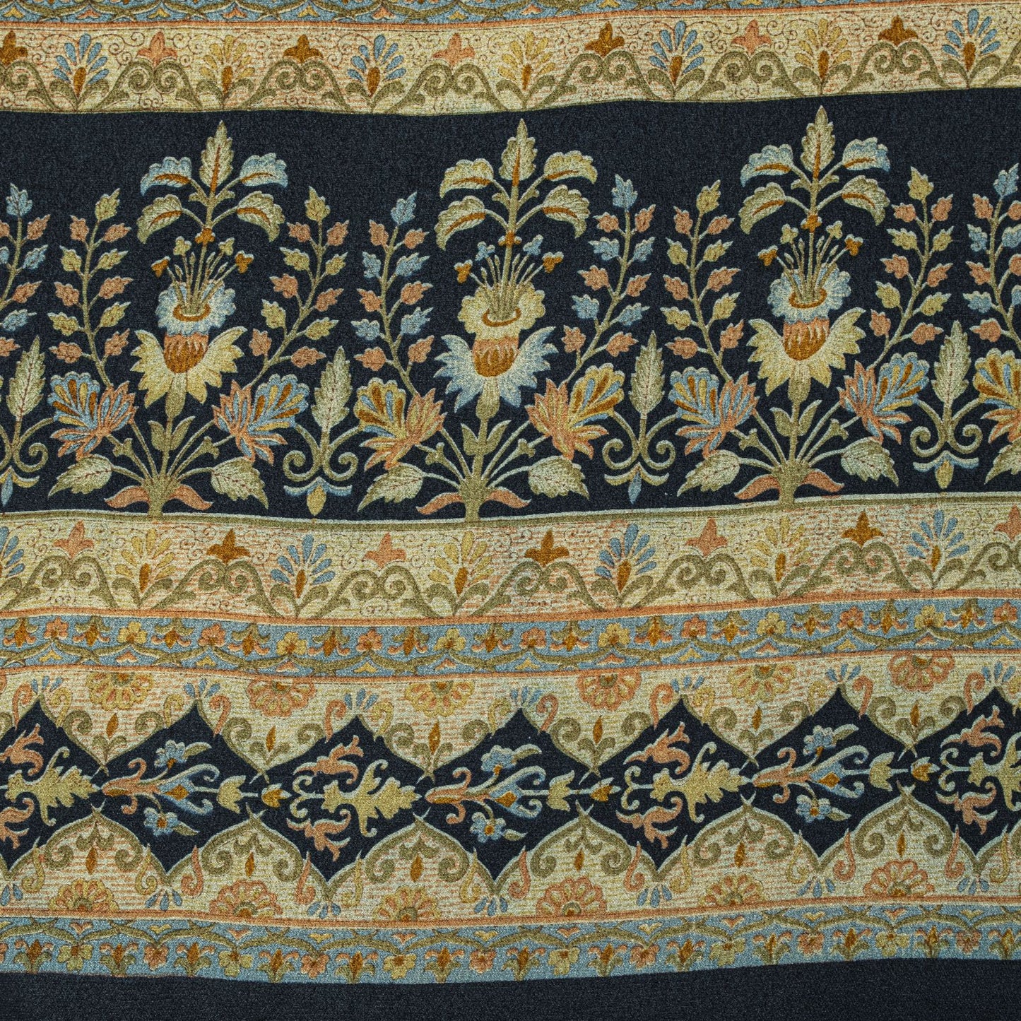 Sanskriti Vintage Saree Blue 100%Pure Crepe Floral Printed Sari 6Yd Craft Fabric