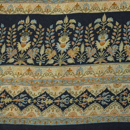Sanskriti Vintage Saree Blue 100%Pure Crepe Floral Printed Sari 6Yd Craft Fabric