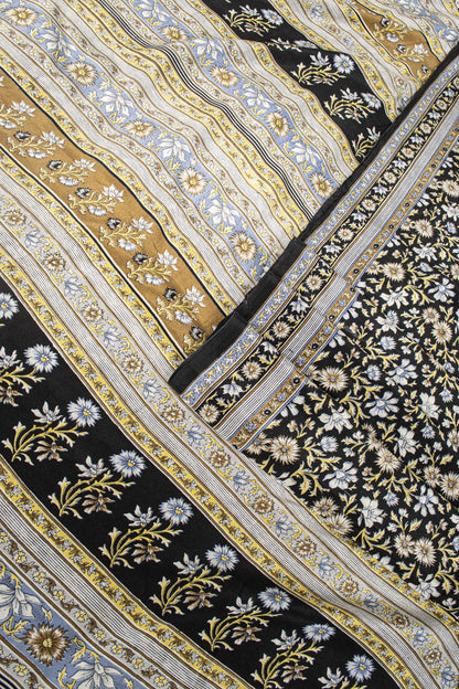 Sanskriti Vintage Saree Black Pure Crepe Kalamkari Printed Sari 6Yd Craft Fabric