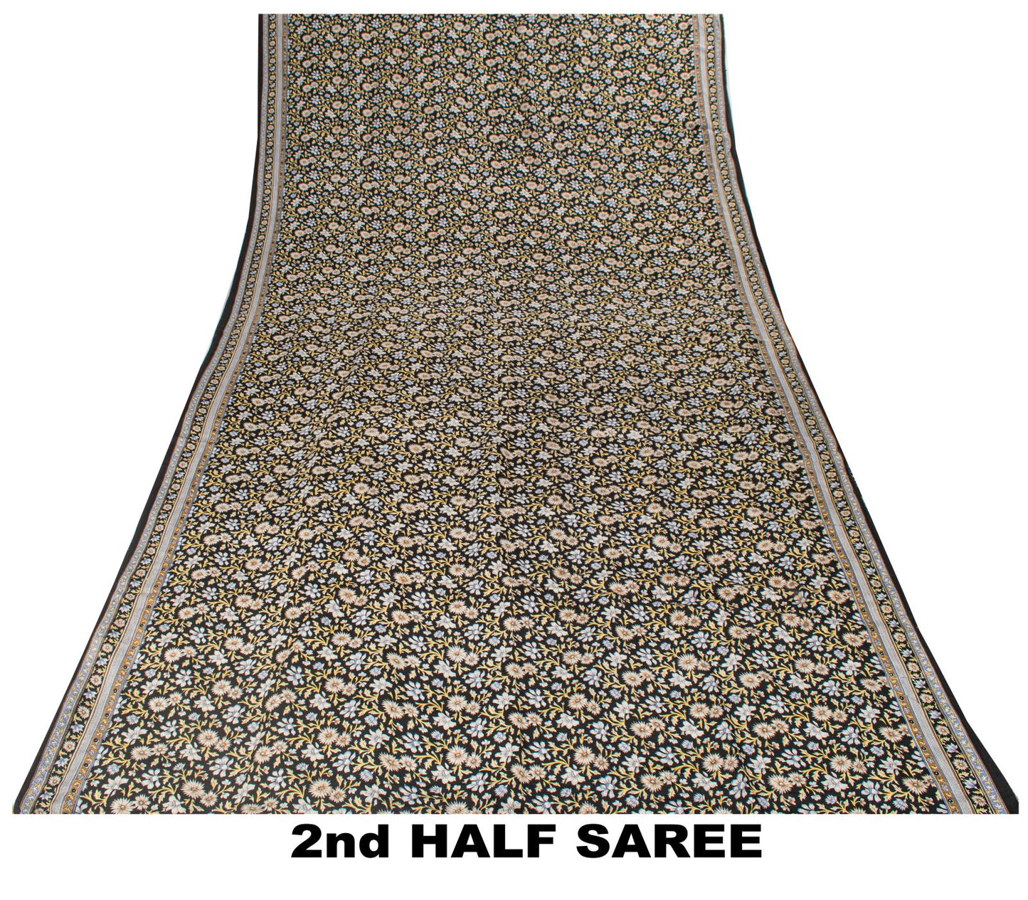 Sanskriti Vintage Saree Black Pure Crepe Kalamkari Printed Sari 6Yd Craft Fabric