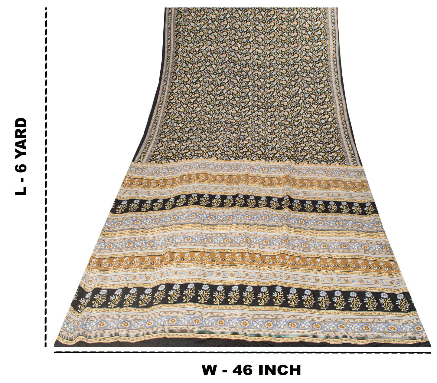 Sanskriti Vintage Saree Black Pure Crepe Kalamkari Printed Sari 6Yd Craft Fabric