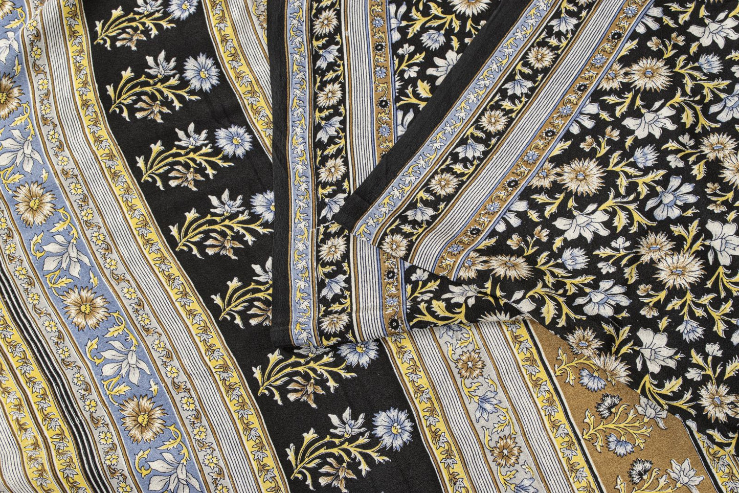 Sanskriti Vintage Saree Black Pure Crepe Kalamkari Printed Sari 6Yd Craft Fabric