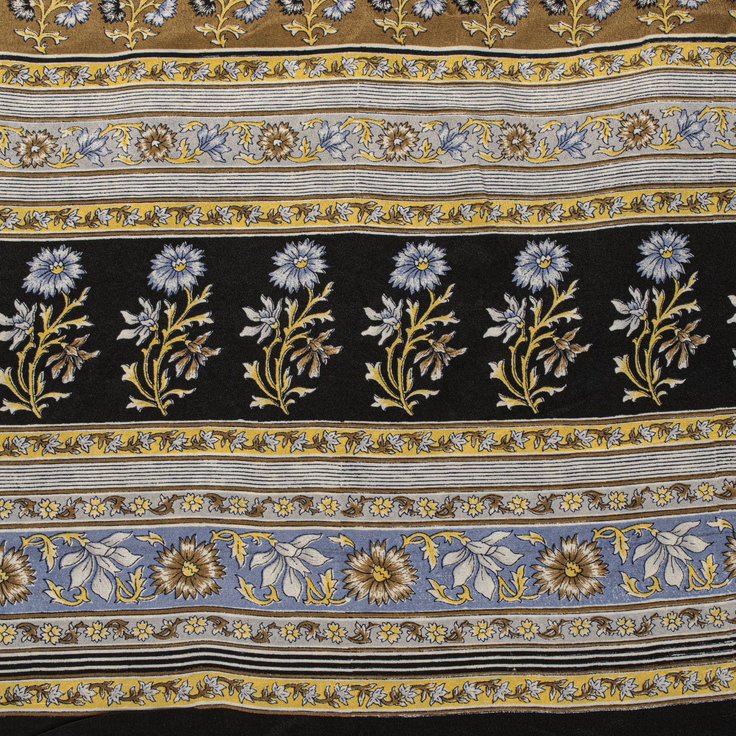 Sanskriti Vintage Saree Black Pure Crepe Kalamkari Printed Sari 6Yd Craft Fabric