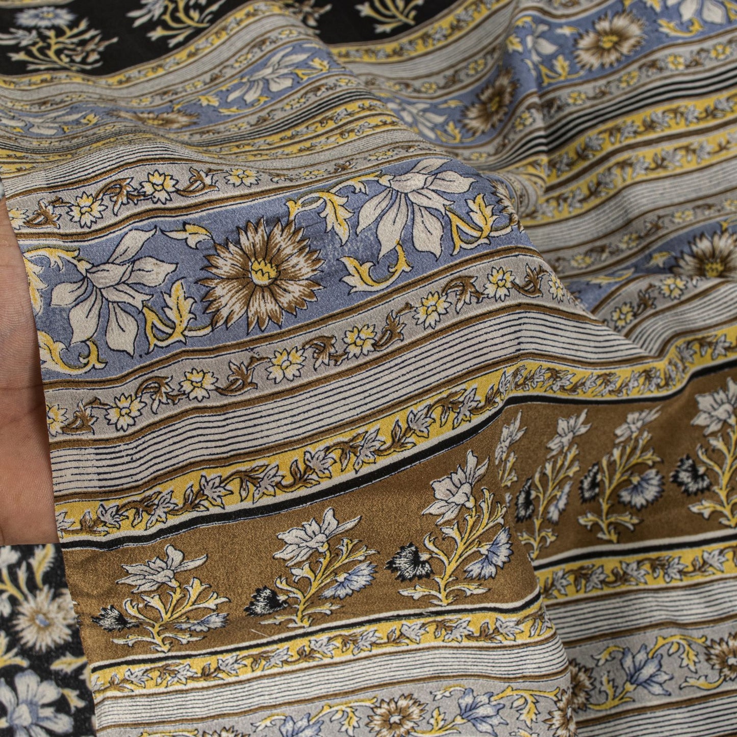 Sanskriti Vintage Saree Black Pure Crepe Kalamkari Printed Sari 6Yd Craft Fabric