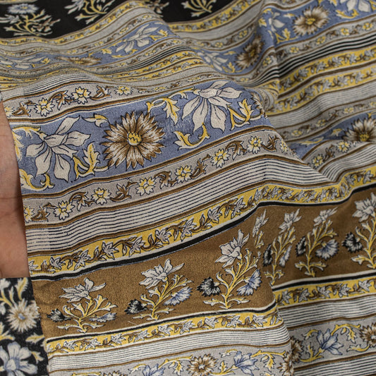 Sanskriti Vintage Saree Black Pure Crepe Kalamkari Printed Sari 6Yd Craft Fabric