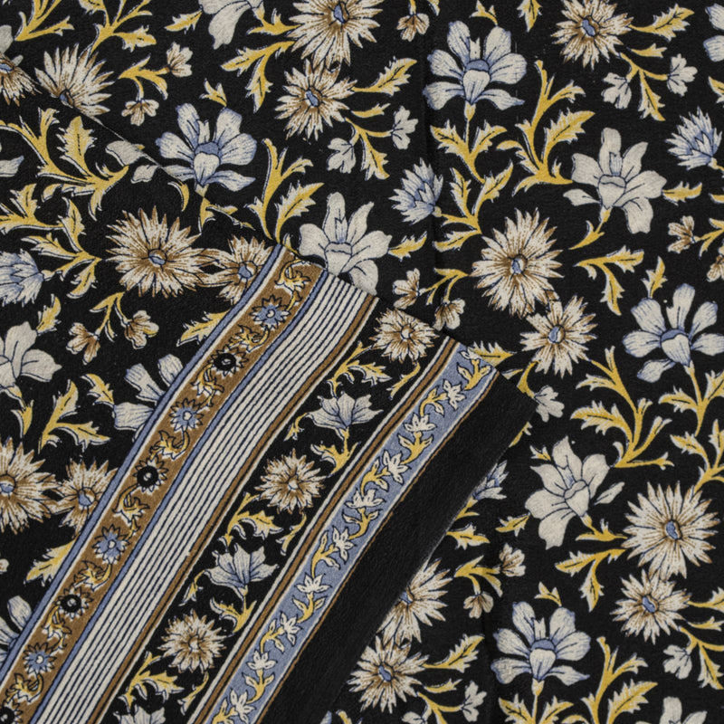 Sanskriti Vintage Saree Black Pure Crepe Kalamkari Printed Sari 6Yd Craft Fabric