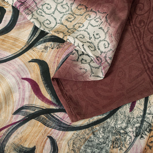 Sanskriti Vintage Saree Multicolor Pure Crepe Floral Printed Sari 5.5+Yd Fabric