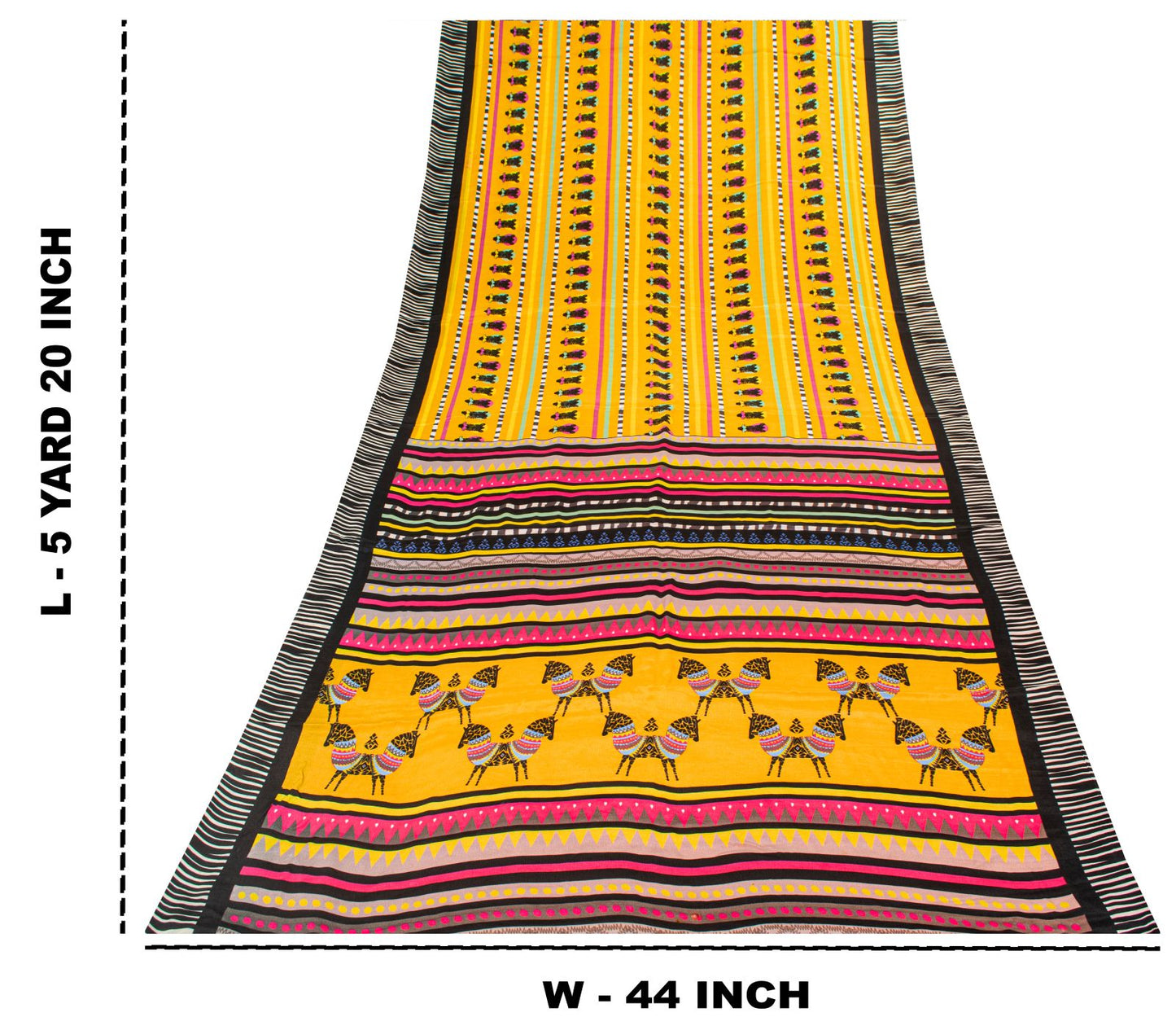 Sanskriti Vintage Saree Yellow Pure Crepe Pithora Art Printed Sari 5.5+Yd Fabric