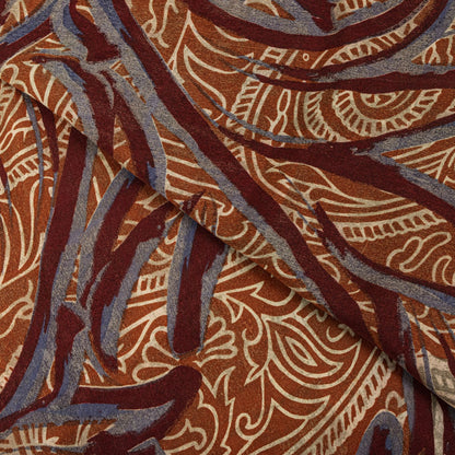 Sanskriti Vintage Saree Cream-Orange Pure Crepe Paisley Print Sari 5.5+Yd Fabric