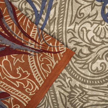 Sanskriti Vintage Saree Cream-Orange Pure Crepe Paisley Print Sari 5.5+Yd Fabric