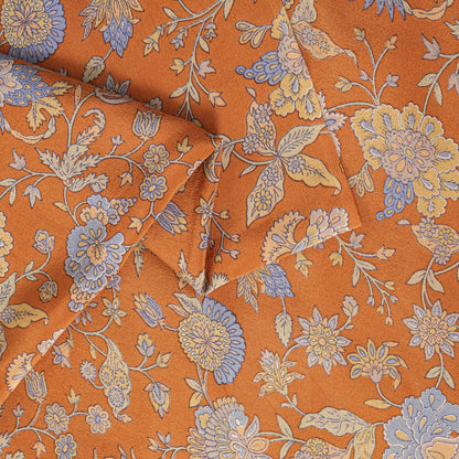 Sanskriti Vintage Saree Orange Pure Crepe Kalamkari Floral Sari 5.5+Yard Fabric