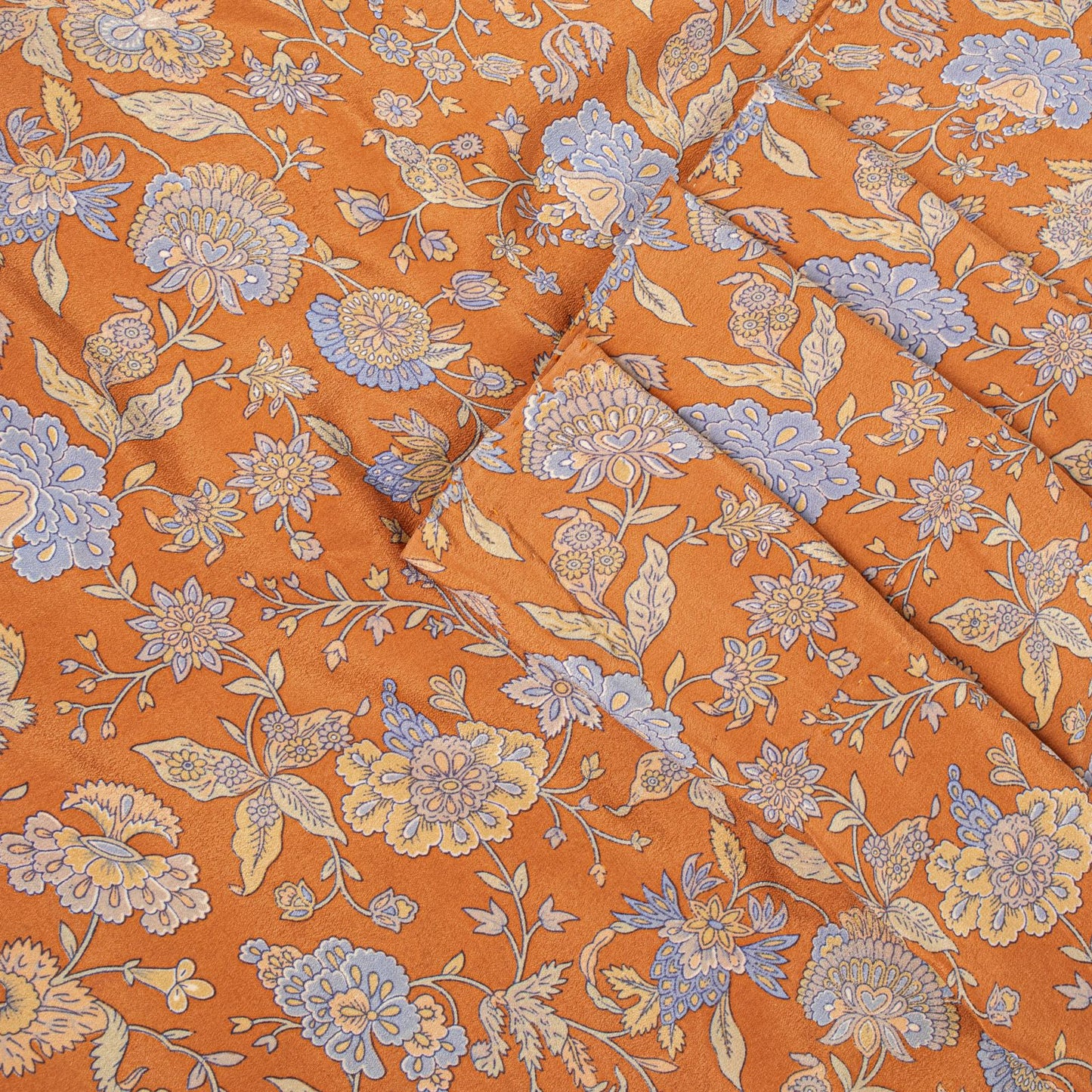 Sanskriti Vintage Saree Orange Pure Crepe Kalamkari Floral Sari 5.5+Yard Fabric